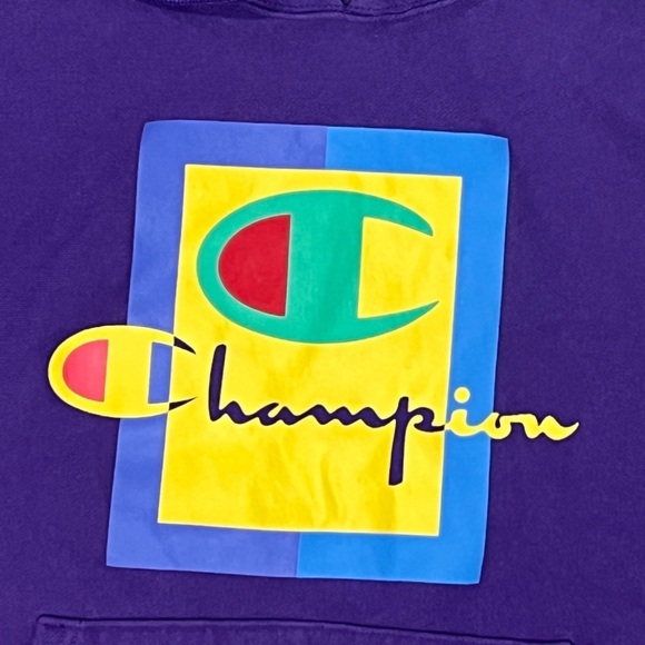 Champion Reverse Weave Purple Logo Hoodie Pullover Sweatshirt - Picture 3 of 5